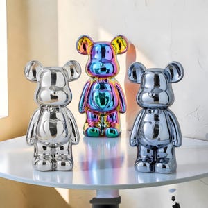 Modern Ceramic Bear Sculpture, Enamel Finish, Nordic Home Decor Accent