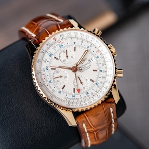 Vintage Breitling Navitimer World GMT RARE Automatic Chronograph Rose Gold Limited