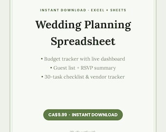 Wedding Planning Spreadsheet, Budget Tracker, Guest List, Checklist (Excel/Google Sheets)