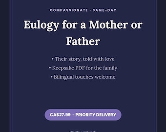 Personalized Eulogy for Mother or Father, Memorial Tribute Speech, Keepsake PDF (Same Day)