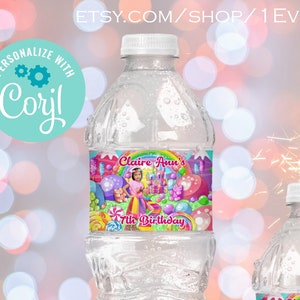 Editable DIGITAL DOWNLOAD Candyland Candy Land Birthday Party Water bottle Labels Drink Wrappers Printable
