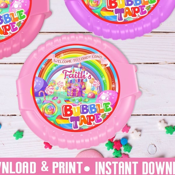 Candy Land Editable DIGITAL Instant DOWNLOAD Candyland Theme Bubble Tape Label Printable