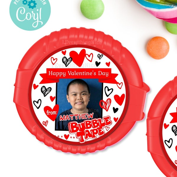 Valentines Valentine Day Theme Bubble Gum Tape Labels Tags Editable DIGITAL DOWNLOAD Printable Birthday Party Teacher Staff Team Coworker