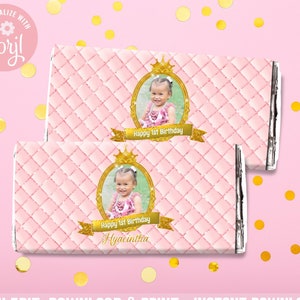Princess Editable DIGITAL Instant DOWNLOAD Pink and Gold Royal Birthday Theme Candy Bar Wrapper stampabile