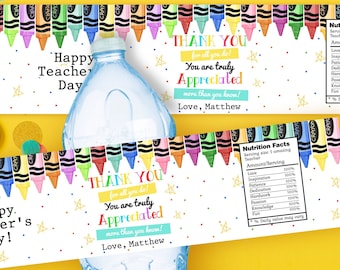 Editable Teachers Appreciation Week Water Bottle Label Instant Digital DOWNLOAD Printable