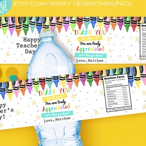 Editable Teachers Appreciation Week Water Bottle Label Instant Digital DOWNLOAD Printable