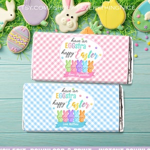 Happy Easter Pastel Theme Editable Instant DOWNLOAD Theme Candy Bar Wrapper DIGITAL Printable image 1