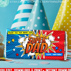Editável Download instantâneo Super Dad Feliz Dia dos Pais Candy Bar Wrapper Digital para impressão