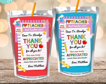 Editable Teachers Appreciation Week Day Juice Pouch Label Instant Digital DOWNLOAD Printable