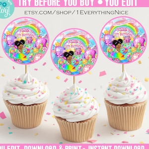 2" Cupcake Toppers Candyland Candy Girl Theme | Instant DOWNLOAD Birthday Theme Round Tags Labels Printable