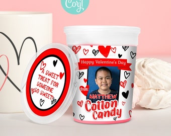 Valentines Valentine Day Theme 2oz Cotton Candy Tub Label Editable DIGITAL DOWNLOAD Printable Birthday Party Teacher Staff Team Coworker