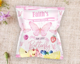 Pink Butterfly Butterflies Theme Fruit Snack Wrapper Birthday Party Editable DIGITAL DOWNLOAD Printable