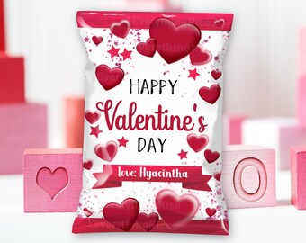 Valentines Valentine Happy Hearts Day Editable DIGITAL DOWNLOAD Birthday Chipbag Favor Bag Wrapper Printable