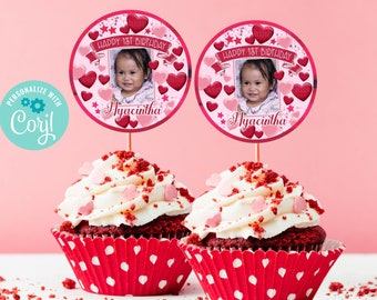 Valentines Valentine Day 2" Cupcake Topper Label Tag Editable DIGITAL Download Printable Birthday Party Teacher Staff Team PTO PTA Coworker