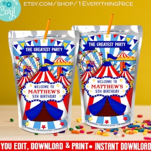 DIGITAL DOWNLOAD Carnival Birthday Capri Sun Juice Labels Digital Printable