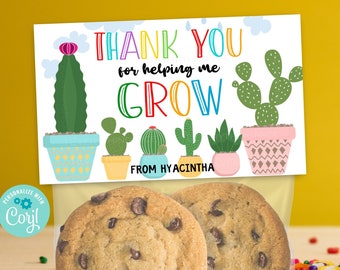 Thank You For Helping Me Grow | Teacher Staff Appreciation | 5x3 Treat Bag Topper Printable