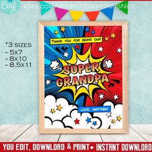 Super Vovô Grand Pa Pai Papai Pais Avós Feliz Dia dos Pais Download Instantâneo Tabela Sinal de Boas-Vindas Editável Digital para Impressão 150