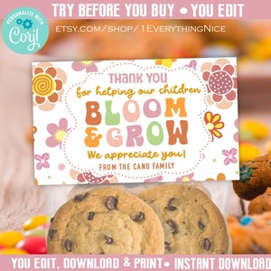 Bloom and Grow Groovy Retro Flowers Teachers Appreciation Treat Bag Topper | School Daycare Kindergarten Instant Editable DOWNLOAD Printable
