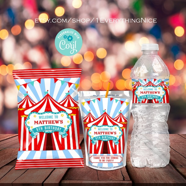 Circus Carnival Theme Editable DIGITAL Wrappers & Labels Set Bundle 1 Printable Instant Download