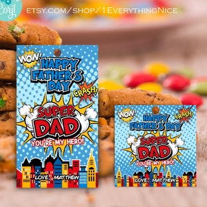Super Dad Happy Father&#39;s Day 2x3.5 & 2x2 Tags Editable Instant Digital DOWNLOAD Printable