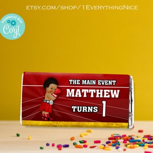 Boxing Little Baby Boy Boxer Little Champ Main Event Knock Out Candy Bar Wrapper Red Black White Instant Editable Digital Download Printable