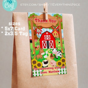 Red Barn Farm Barnyard Cowboy Country Animals 5x7 Thank You Card Tag Favor Tags Birthday Editable Digital DOWNLOAD Birthday Printable 230