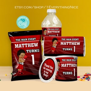 Boxing Little Baby Boy Boxer Champ Main Event Bundle Set 2 Red Black White Knockout Knock Out Instant Editable Digital Download Printable