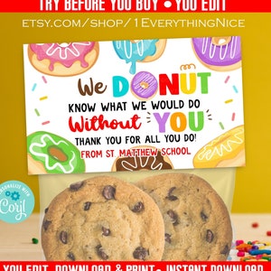 Donut sa cosa faremmo senza di te / apprezzamento dei dipendenti del personale insegnante / 5x3 Treat Bag Topper Instant Digital DOWNLOAD stampabile