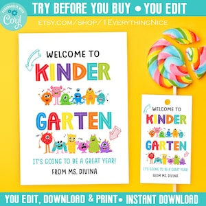 Willkommen im Kindergarten Monster-Thema Klassenzimmer | 5x7 Karte & Tag Sofortiger digitaler DOWNLOAD druckbare