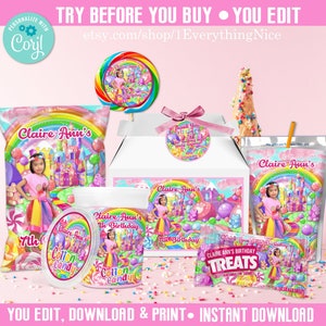 POBIERANIE CYFROWE Candyland Candy Land Urodziny Baby Shower Impreza Zestaw etykiet do druku 2 Pakiet 014