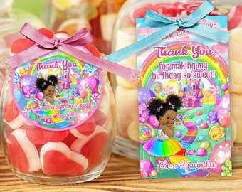 Candy Land Candy Girl Thank You Favor Tags Labels Stickers | Instant Editable DIGITAL DOWNLOAD Printable