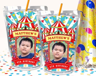 Digital Instant DOWNLOAD Editable Carnival Circus Birthday Capri Sun Juice Pouch Labels Printable