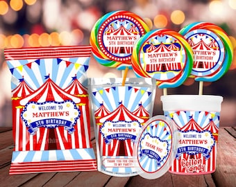 Circus Carnival Theme Instant Download Editable Birthday Party Digital Printable Labels Bundle Set 4
