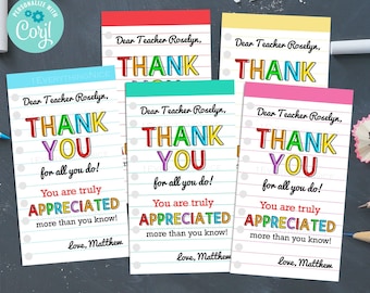 Editable Printable 2x3.5 Teacher Appreciation Note Tags Instant Digital DOWNLOAD Printable