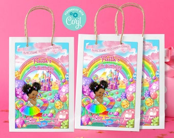Tema Candyland Candy Land Candy Girl, DESCARGA DIGITAL instantánea editable, Etiqueta de bolsa de regalo de 5 x 8, Fiesta de ducha de bebé de cumpleaños imprimible 012