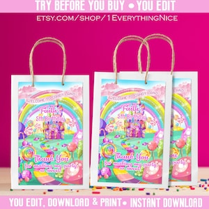 Candy Land Editable DIGITAL DOWNLOAD Candyland Pastel Birthday Baby Shower Party 5x8 Favor Gift Bag Labels Printable 013