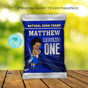 Boxing Little Baby Boy Boxer Champ Knock Out Knockout Main Event Chip Bag Wrapper Blue Silver Instant Editable Digital Download Printable