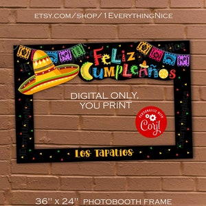 Taco Feliz cumpleaños thema 36 x 24 inch Photo Booth Frame afdrukbare Instant bewerkbare digitale download