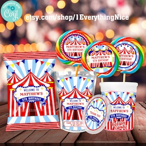 Circus Carnival Theme Instant Download Editable Birthday Party Digital Printable Labels Bundle Set 4