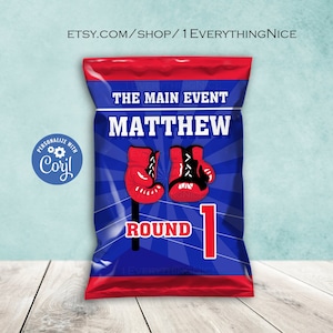 Boxing Theme Red Gloves Boxer Champ Knock Out Knockout Main Event Chip Bag Wrapper Instant Editable Digital Download Printable