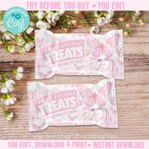 Editable DIGITAL Instant DOWNLOAD Pink Butterfly Butterflies Theme Rice Krispies Krispy Wrappers Birthday Baby Shower Party Printable 045