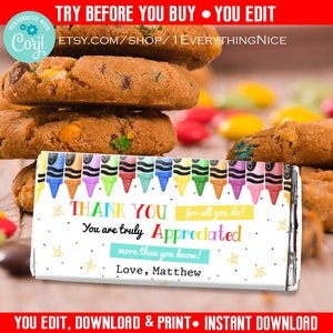 Editable Teachers Appreciation Week Candy Chocolate Bar Wrapper Instant Digital DOWNLOAD Printable