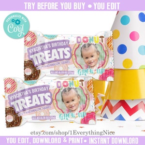 Editable DIGITAL DOWNLOAD Donut Grow Up Donuts Rice Krispies Krispy Treats Labels Rice Printable 026