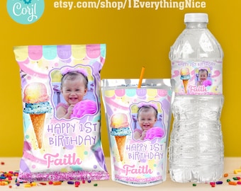 Ice Cream Pastel Theme Birthday Party Favors Wrappers and Labels Bundle Set 3 | Instant Editable Template Digital Printable DOWNLOAD