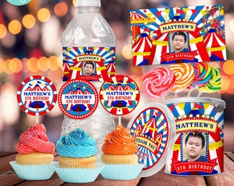 Circus Carnival Theme Instant Download | Birthday Party Printable Labels Wrappers | Digital Editable Bundle Set