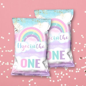 Arcobaleno pastello di divertimento e nuvole Colori tenui Chip Bag Wrapper Compleanno Baby Shower Party Download digitale istantaneo stampabile 120