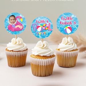 Pool Party Sommer Geburtstag Bash Girl rosa Flamingo Kuchendeckel mit Bild, digitaler Download Printable 070