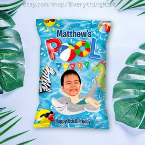 Pool Party Sommer Geburtstag Bash Boy Chip Tütchen mit Bild, digitaler Download Printable 065