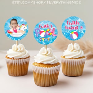 Pool Party Sommer Geburtstag Bash Girl Kuchendeckel mit Bild, digitaler Download Printable 064