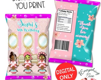 Spa Party Theme Chip Bag Wrapper Birthday Digital Printables Labels Personalized Bundle DIY Printable Set Digital Download